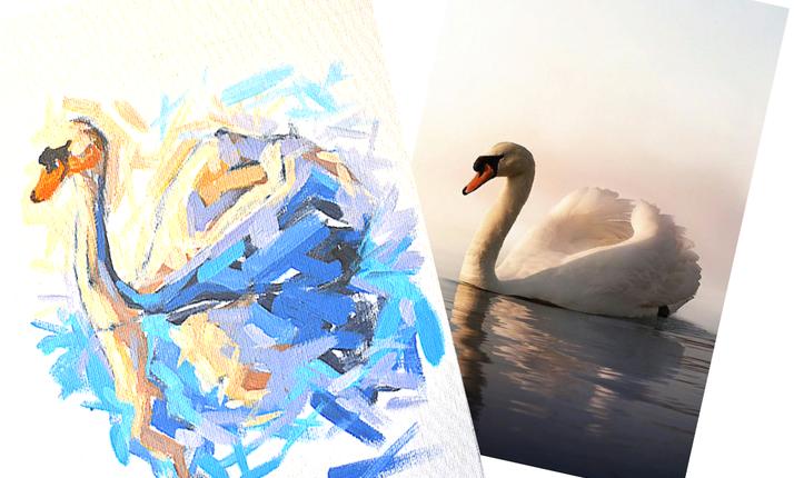 Labuť akrylem na plátno - online kurz